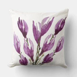 Cojín Decorativo Púrpura Magnolia Floral acuarela
