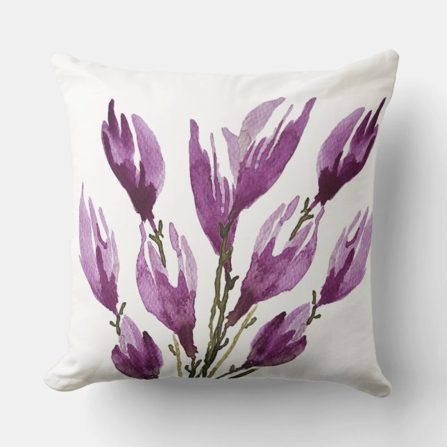 Cojín Decorativo Púrpura Magnolia Floral acuarela (Anverso)