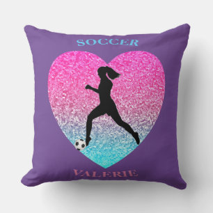 Cojín decorativo púrpura personalizado del fútbol 