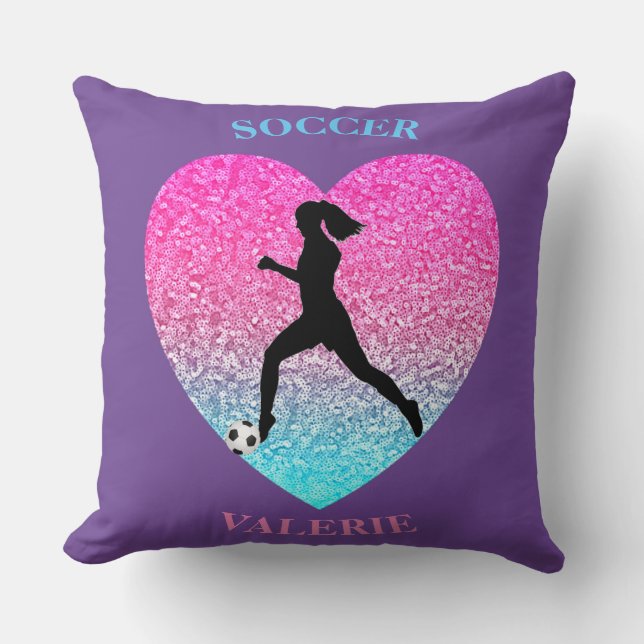 Cojín decorativo púrpura personalizado del fútbol  (Anverso)
