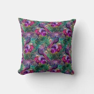 Cojín Decorativo Púrpura Pink Peacock Floral