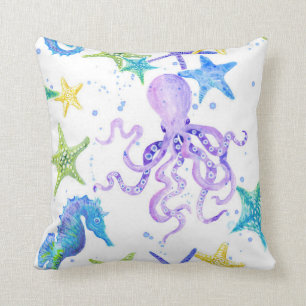 Cojín Decorativo Púrpura Playa Opulpo Marítimo Arte Starfish