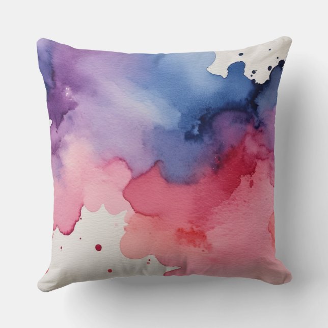 Cojín Decorativo Púrpura rosa y acuarela azul abstracto (Reverso )