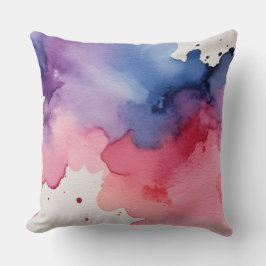 Cojín Decorativo Púrpura rosa y acuarela azul abstracto