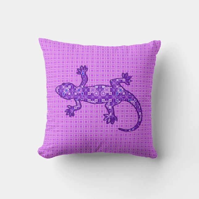 Cojín Decorativo Púrpura violeta y amethyst del Gecko tribal del (Anverso)