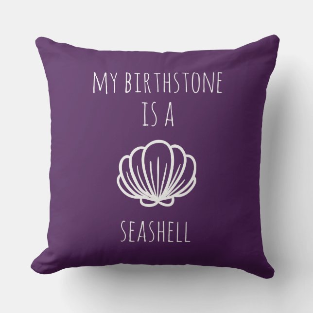 Cojín Decorativo Púrpura y blanca Mi Birthstone es una concha marin (Anverso)