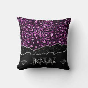 Cojín Decorativo Púrpura y negro Ombre Glam Glitter manchas de leop