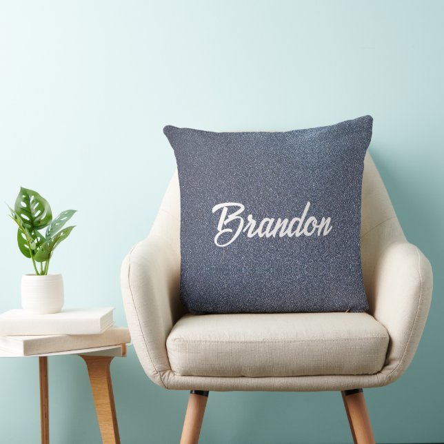 Cojín Decorativo Purpurina azul de nombre personalizado (Silla)
