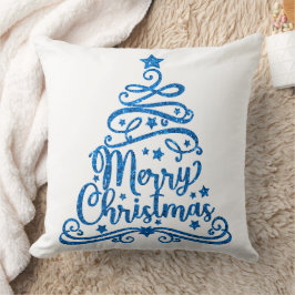 Cojín Decorativo Purpurina azul y árbol de navidad de moras blancas