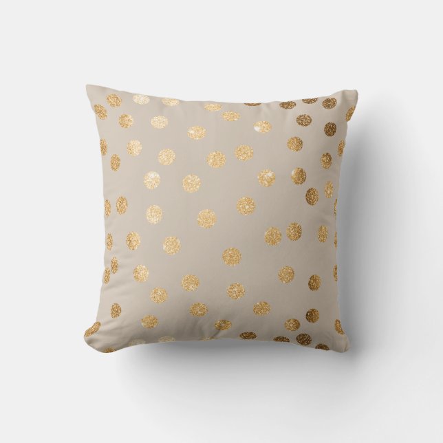 Cojín Decorativo Purpurina Beige y Oro Polka Dot Pillow (Anverso)
