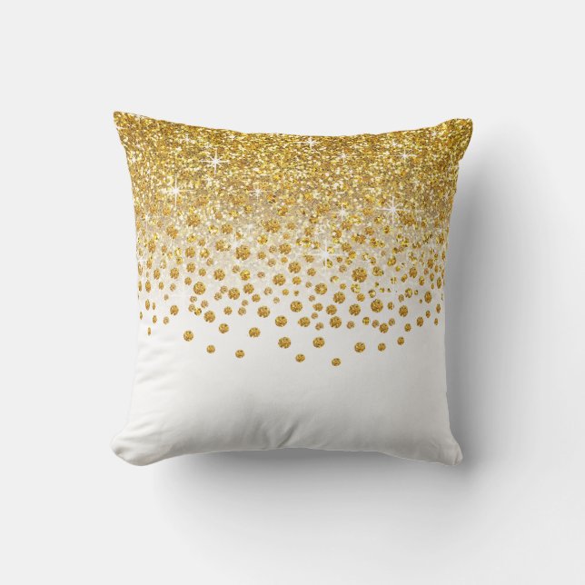 Cojín Decorativo Purpurina Confetti| blanco dorado (Anverso)