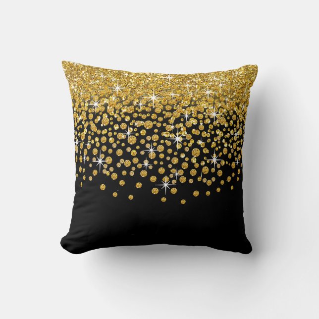 Cojín Decorativo Purpurina Confetti| negro dorado (Anverso)