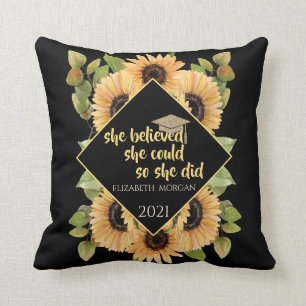 Cojín Decorativo Purpurina de girasoles Graduado Cap Beeat