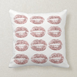 Cojín Decorativo Purpurina de los labios del beso del rosa del oro