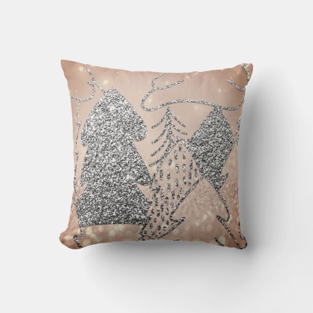 Cojín Decorativo Purpurina de navidad Rosa de invierno gris dorado (Anverso)
