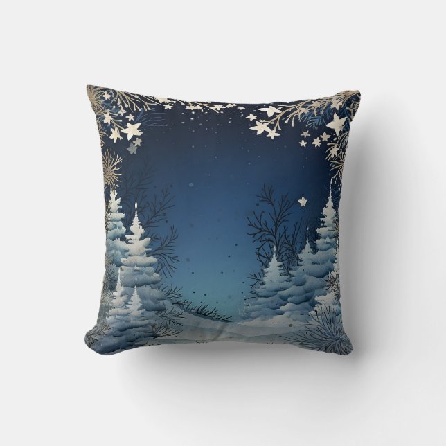Cojín Decorativo Purpurina de nieve decorativa azul Feliz Navidad (Anverso)