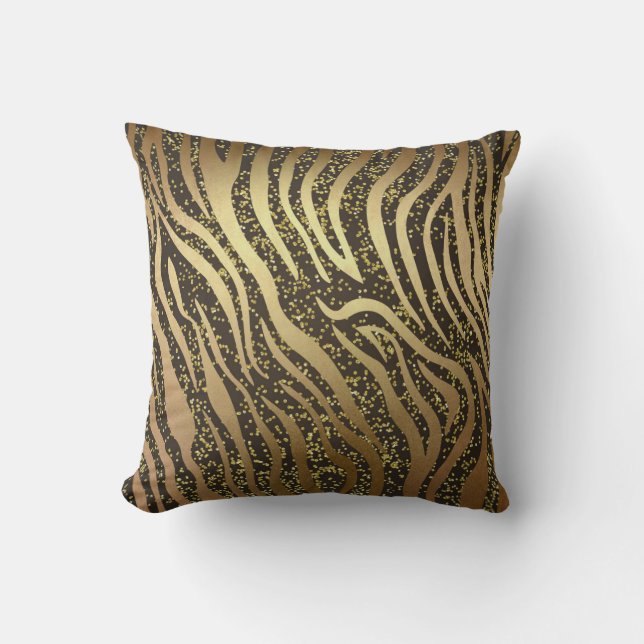 Cojín Decorativo Purpurina de oro Esparkle Zebra Jungle Safari Glam (Anverso)