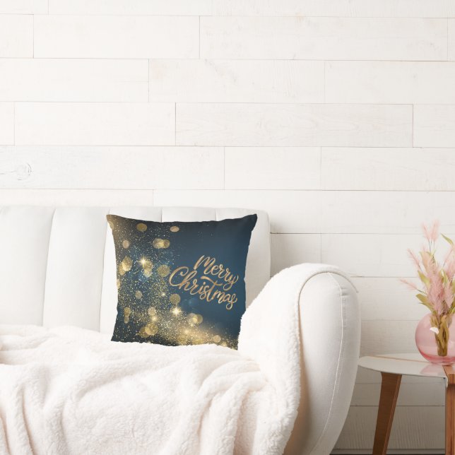 Cojín Decorativo Purpurina de oro Feliz Navidad (Sofá)