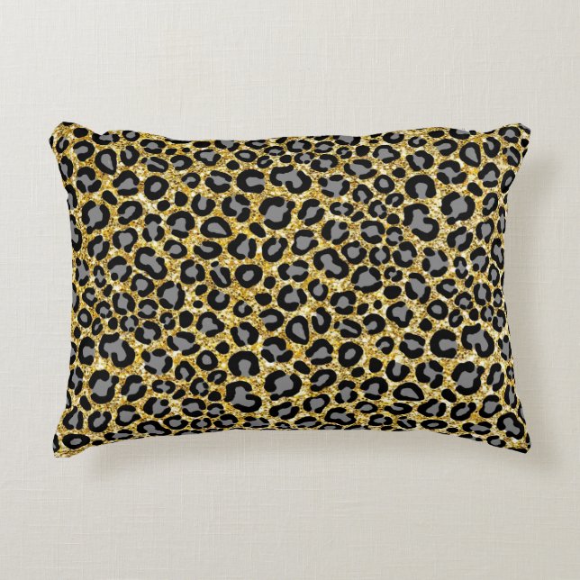 Cojín Decorativo Purpurina de oro Leopard Pattern Girly Cheetah Pri (Anverso)