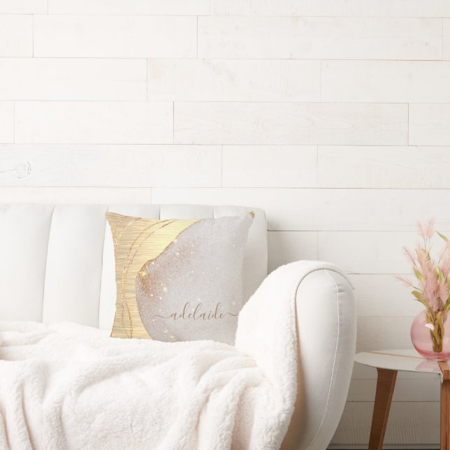 Cojín Decorativo Purpurina de oro moderno cepillado nombre de monog (Sofá)