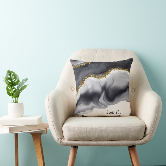 Cojín Decorativo Purpurina de oro negro personalizado (Silla)