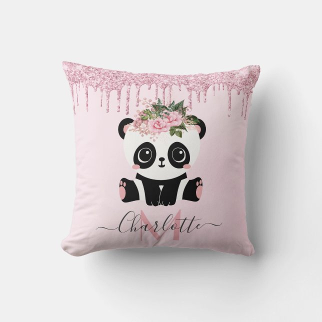 Cojín Decorativo Purpurina de oro rosa rosa lindo panda lanzar almo (Anverso)
