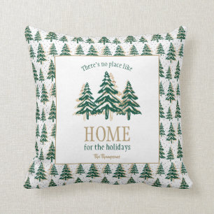 Cojín Decorativo Purpurina de oro y Navidades de pino verde foresta