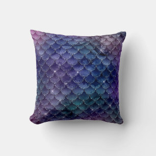 Cojín Decorativo Purpurina de sirena morada y azul
