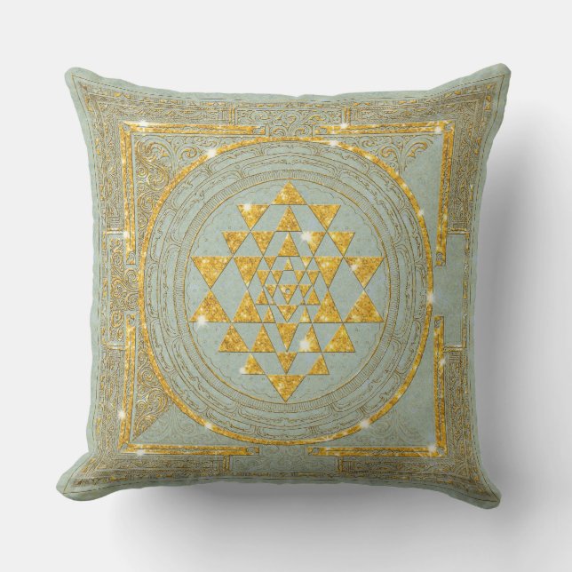 Cojín Decorativo Purpurina dorado de Sri Yantra - Pillow (Anverso)