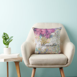 Cojín Decorativo Purpurina espumoso oro morado galaxia Personalizad