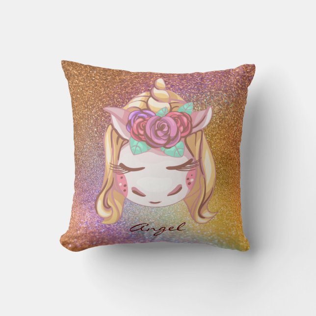 Cojín Decorativo Purpurina falso personalizado personalizado Rainbo (Anverso)