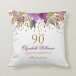 Cojín Decorativo Purpurina floral Sparkling Amethyst 90th Birthday<br><div class="desc">Colección de cumpleaños coincidente en la tienda Little Bayleigh!</div>