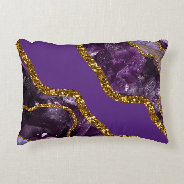 Cojín Decorativo Purpurina Geode de Agate Purple & Gold (Anverso)