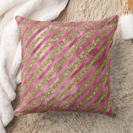 Cojín Decorativo Purpurina Glam Gold Girly Pink Stripes