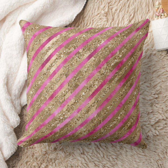 Cojín Decorativo Purpurina Glam Gold Girly Pink Stripes (Manta)