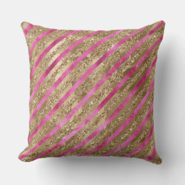 Cojín Decorativo Purpurina Glam Gold Girly Pink Stripes