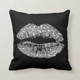 Cojín Decorativo Purpurina gris blanco negro besar labios maquillar