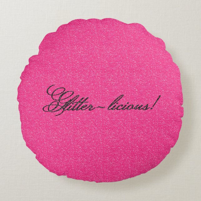 Cojín decorativo purpurina-licioso, redondo rosado (Anverso)