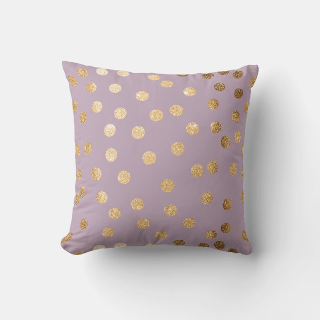 Cojín Decorativo Purpurina Lilac Purple y Gold Polka Dot Pillow (Anverso)