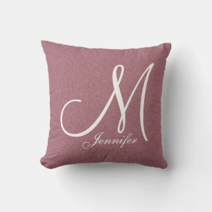 Cojín Decorativo purpurina metálico Rosa Monograma blanco