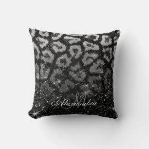 Cojín Decorativo Purpurina negro e impresión de leopardo