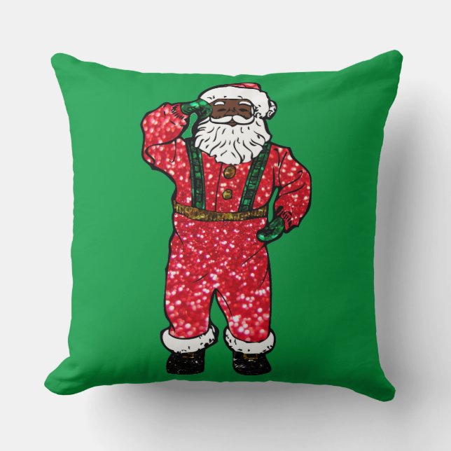 Cojín Decorativo purpurina negro santa claus (Anverso)