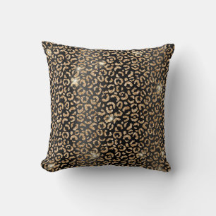 Cojín Decorativo Purpurina negro y dorado Glam Leopard Spots Print