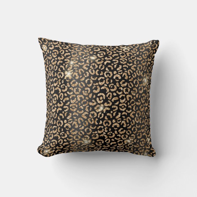 Cojín Decorativo Purpurina negro y dorado Glam Leopard Spots Print (Anverso)