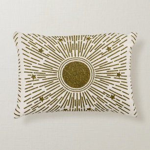 Cojín Decorativo Purpurina retro, sol dorado con rayos