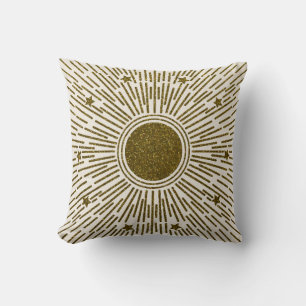 Cojín Decorativo Purpurina retro, sol dorado con rayos