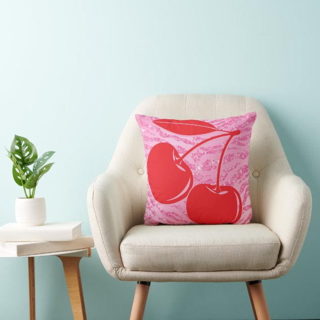 Cojín Decorativo Purpurina Rojo Rosa Cerezas de cebra (Silla)