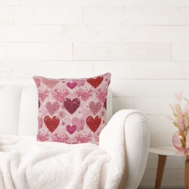 COJÍN DECORATIVO PURPURINA ROJO Y ROJO MIRAR LOS CORAZONES DE AMOR 