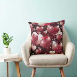 COJÍN DECORATIVO PURPURINA ROJO Y ROJO MIRAR LOS CORAZONES DE AMOR 