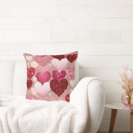 COJÍN DECORATIVO PURPURINA ROJO Y ROJO MIRAR LOS CORAZONES DE AMOR 